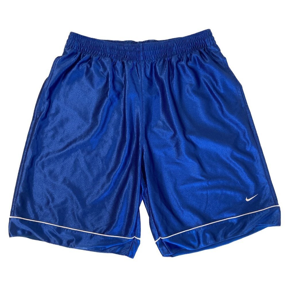 Nike Old School Basketball Athletic Shorts Shiny Blue White Logo Size Xl